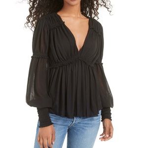 Free People NWT Semi-Sheer Black V-Neck Boho Top